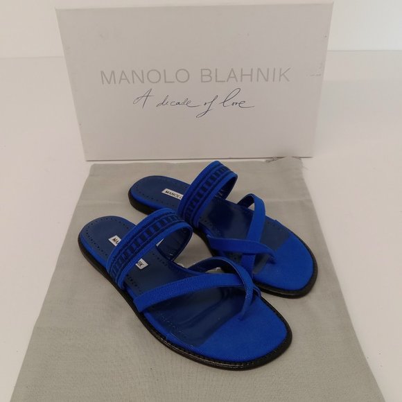 Manolo Blahnik Susade Women's Cotton Blue Sandals EU36/US6 - Picture 2 of 11